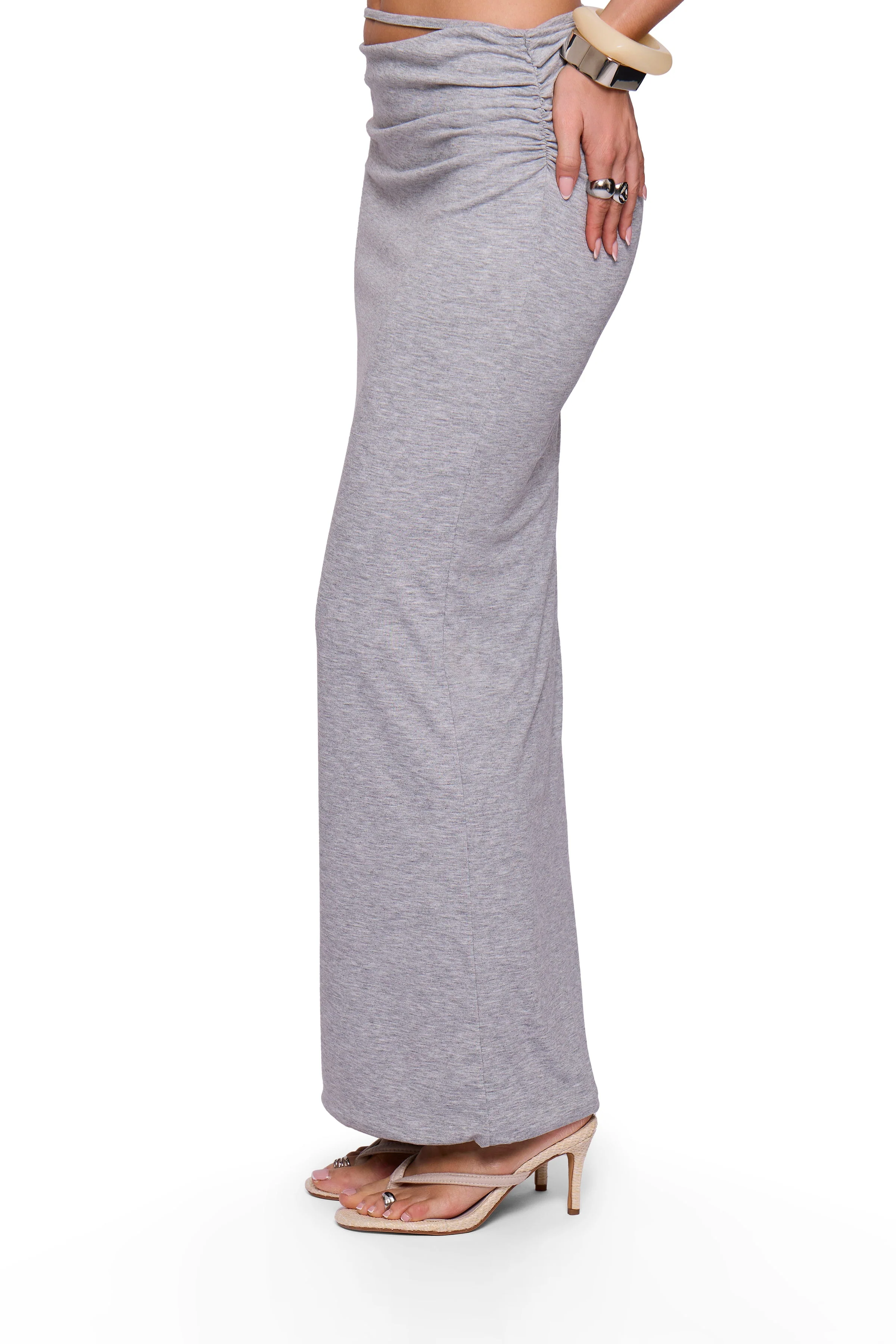 Grey Marl Strap Maxi Skirt - Image 3