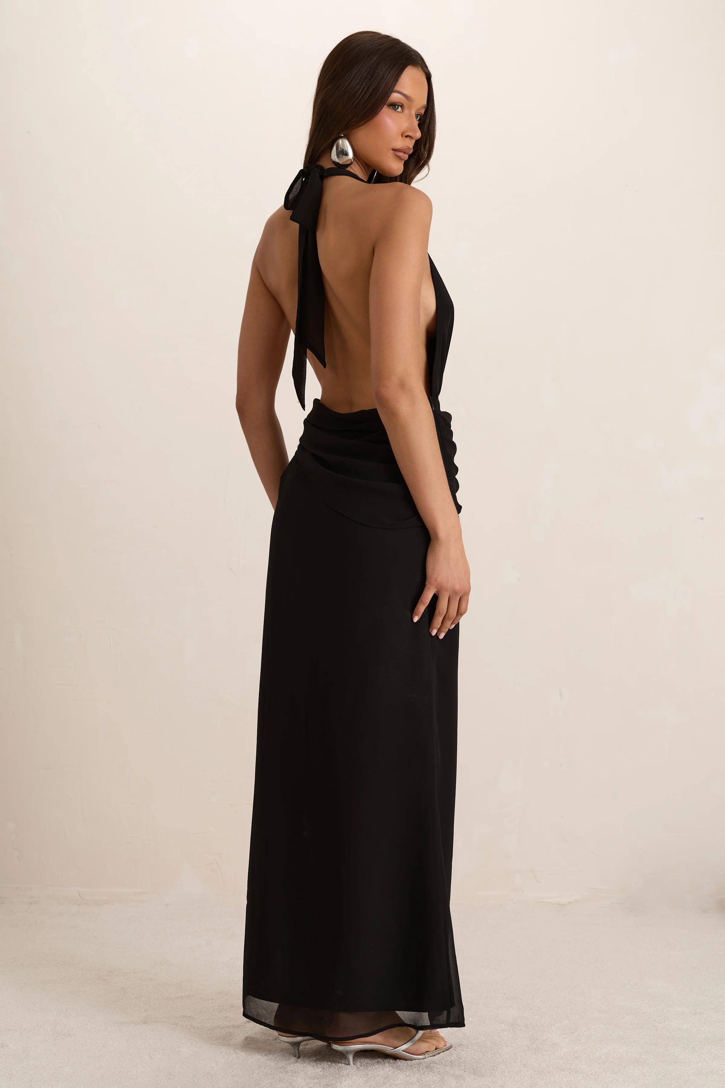 Black Plunge Silver Trim Maxi Dress - Image 4
