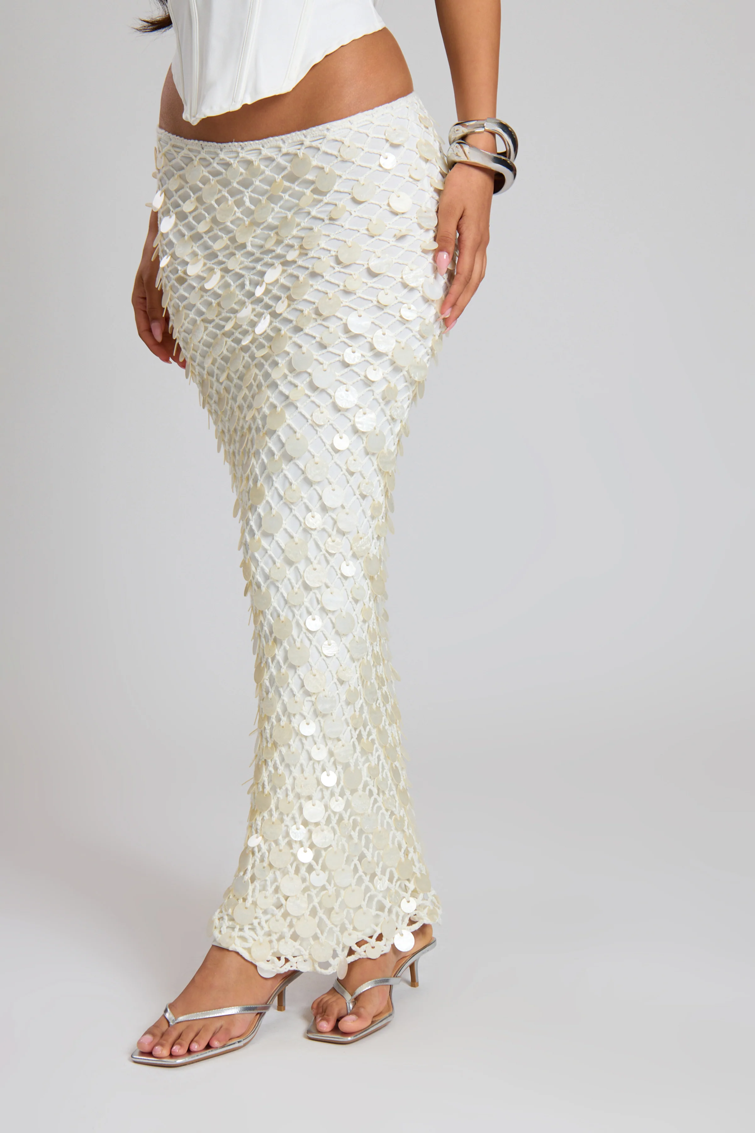 Cream Knit Shell Maxi Skirt - Image 3