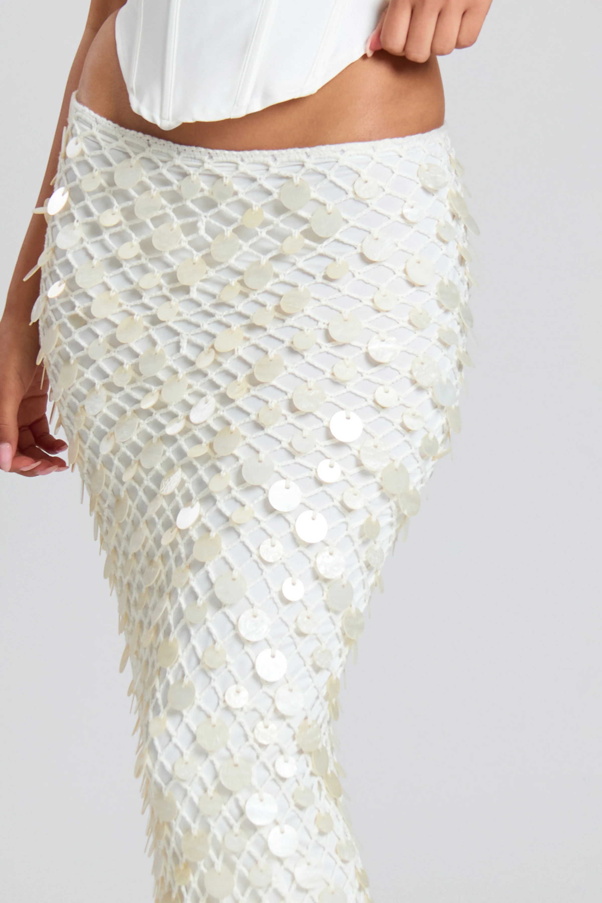 Cream Knit Shell Maxi Skirt - Image 4