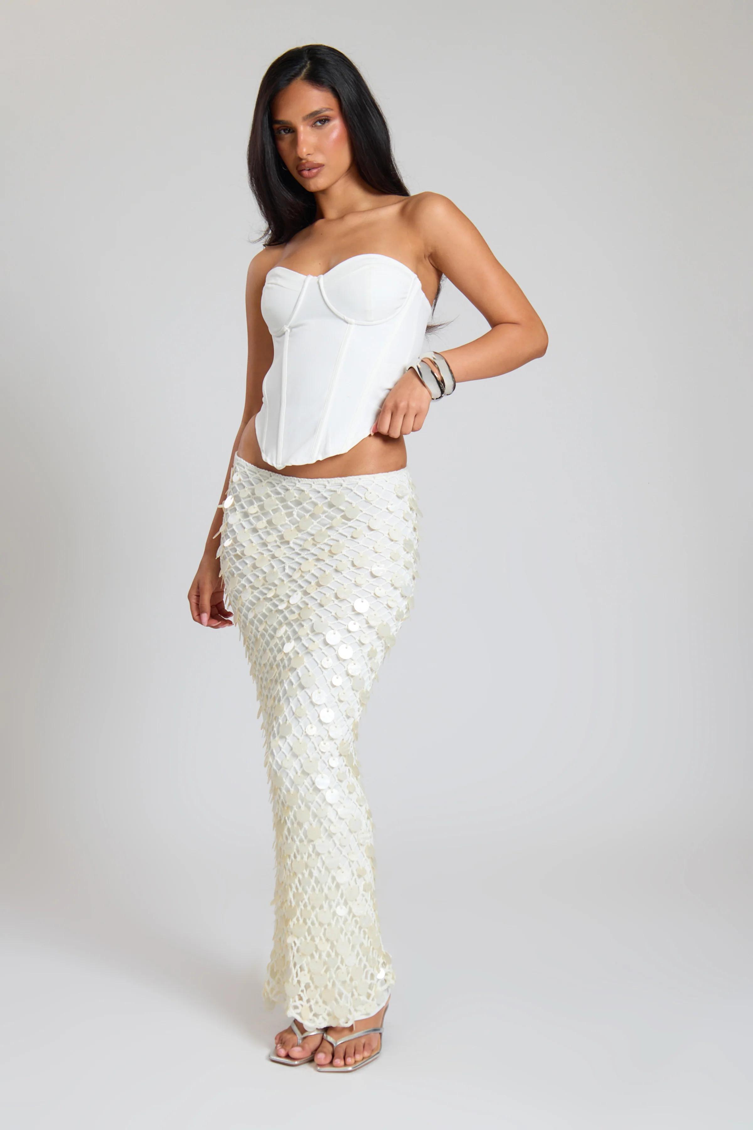 Cream Knit Shell Maxi Skirt - Image 5