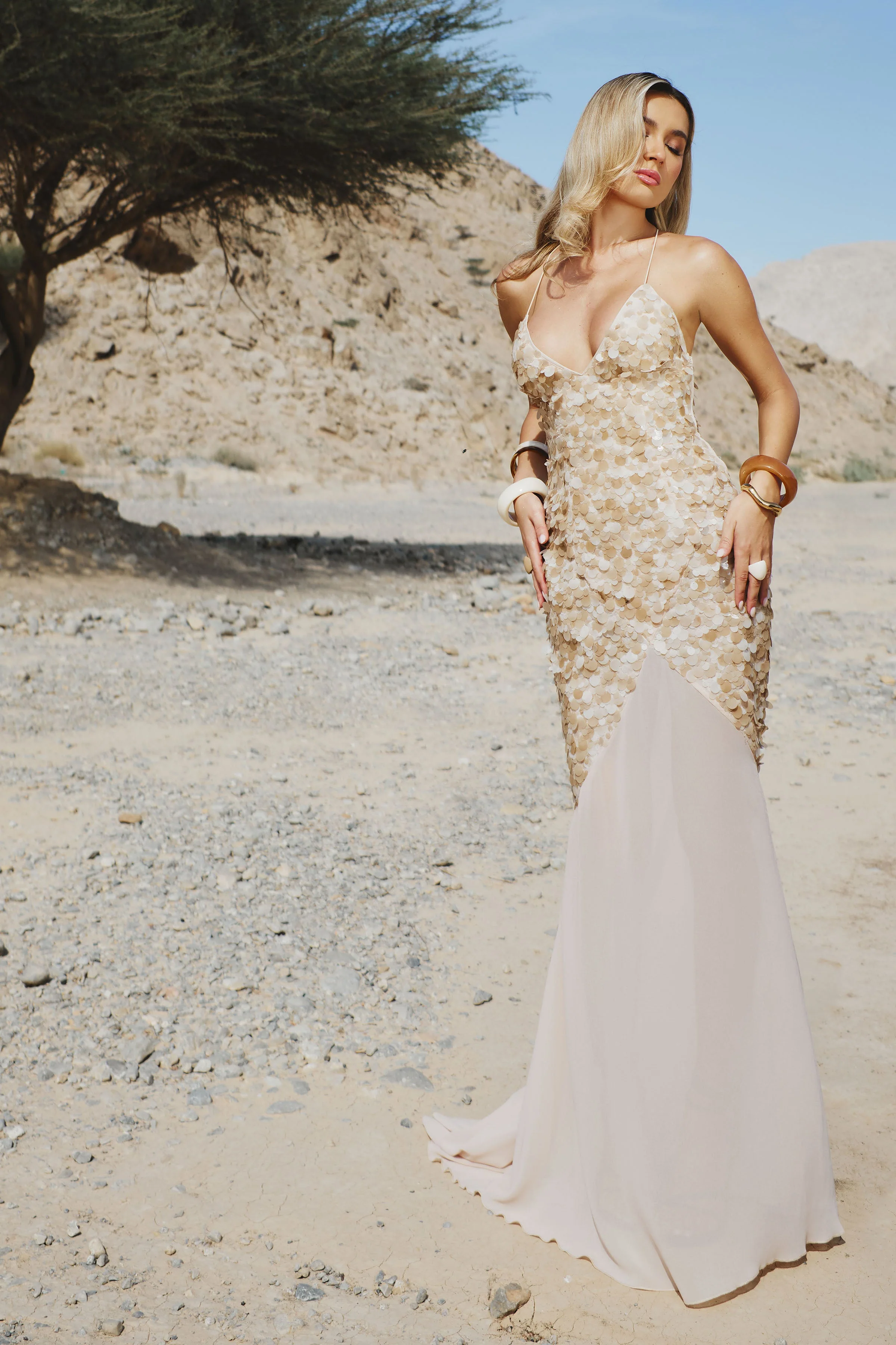 Taupe Sequin Maxi Dress - Image 6