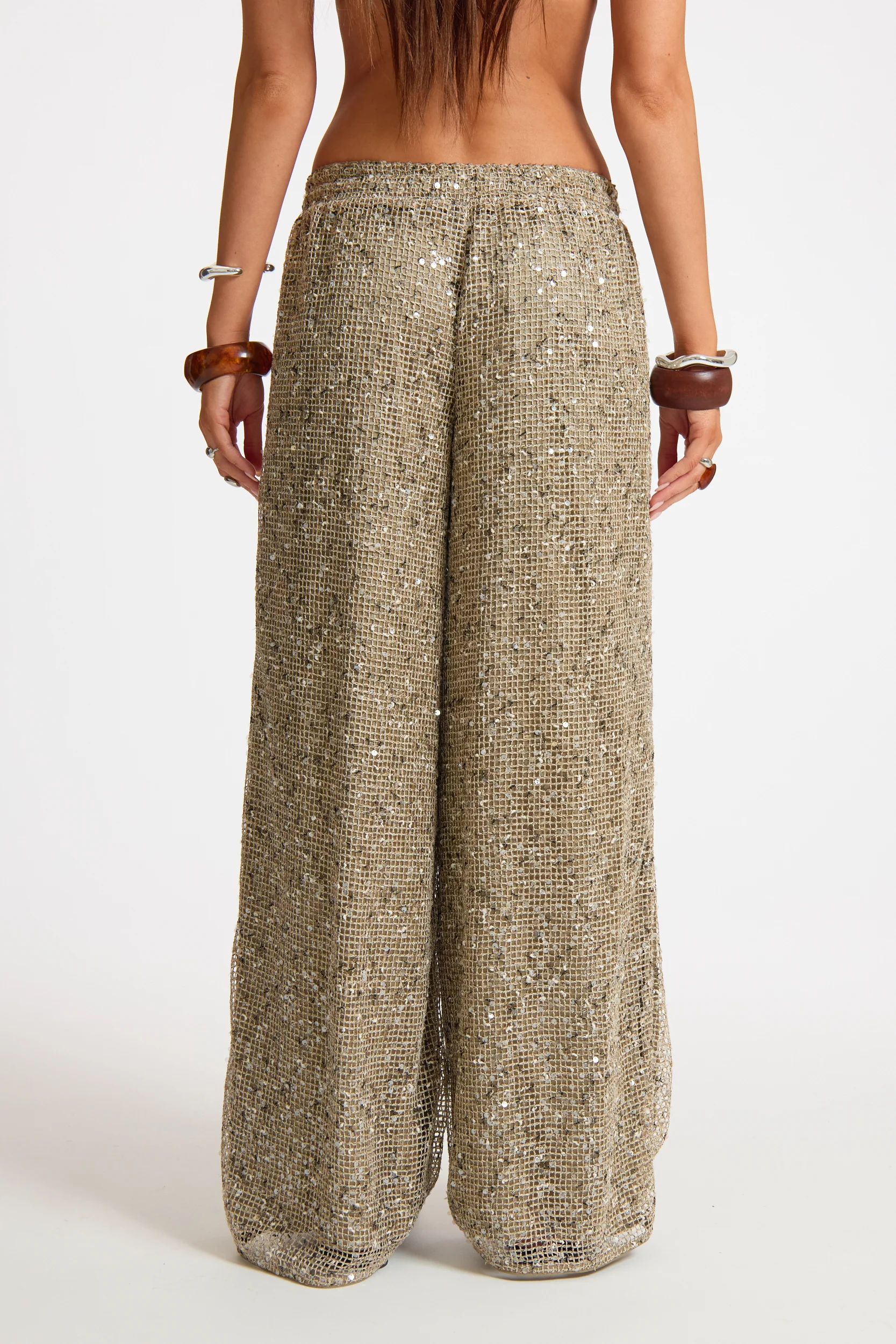 Crochet Sequin Drawstring Wide Leg Trouser - Image 3