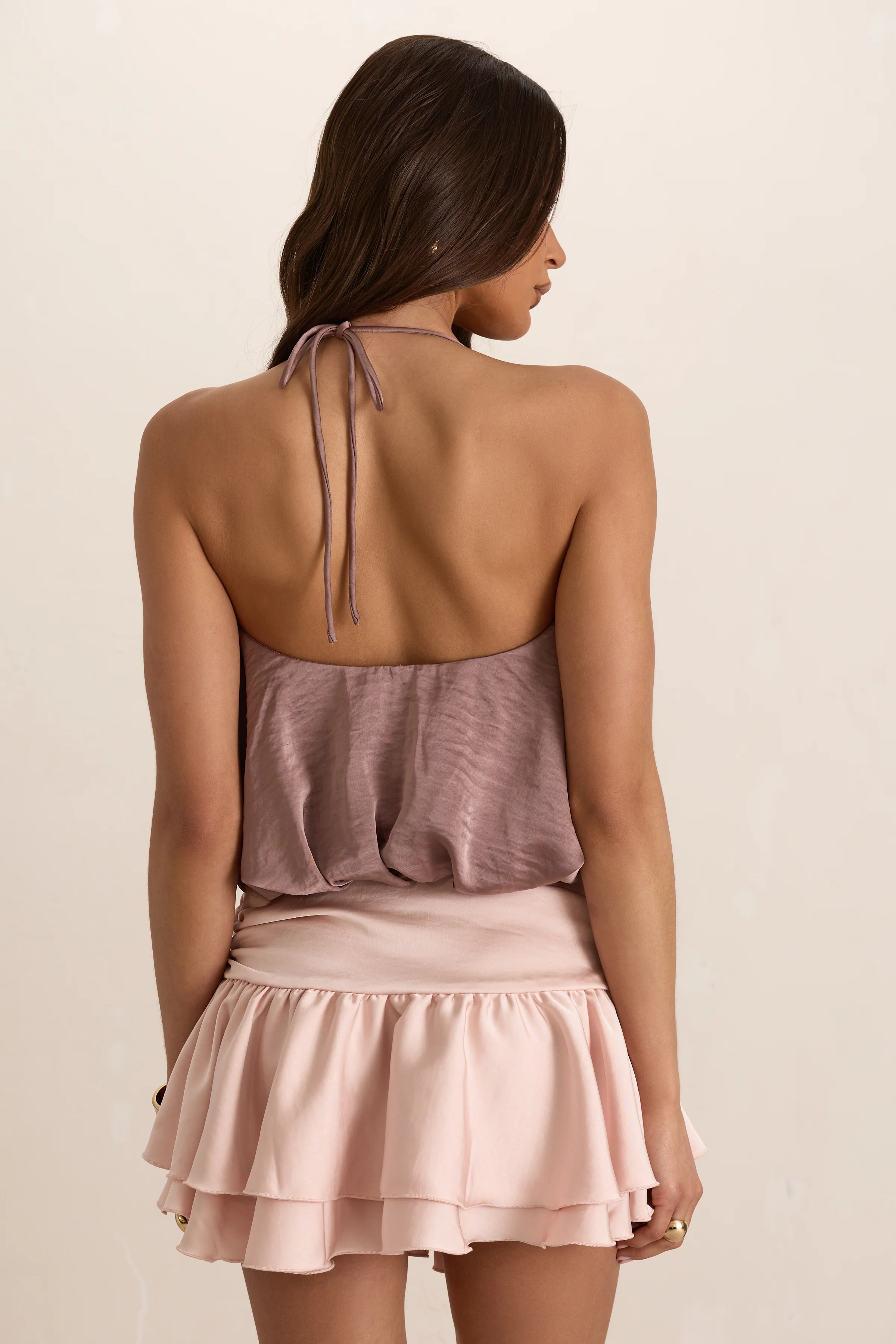 Mauve Satin Ruched Puff Ball Top - Image 3