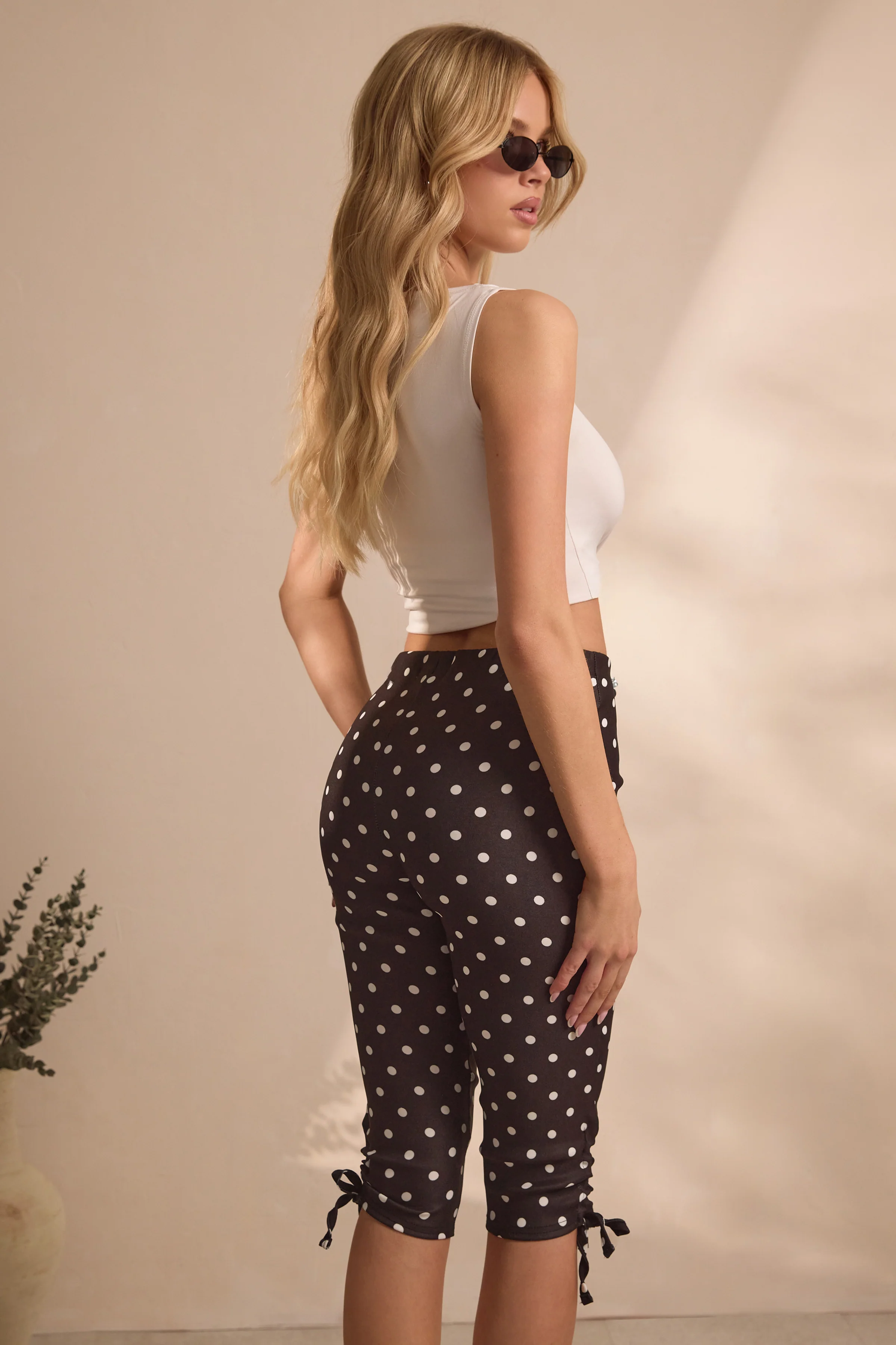 Black & White Polka Dot Soft Woven Capri - Image 3