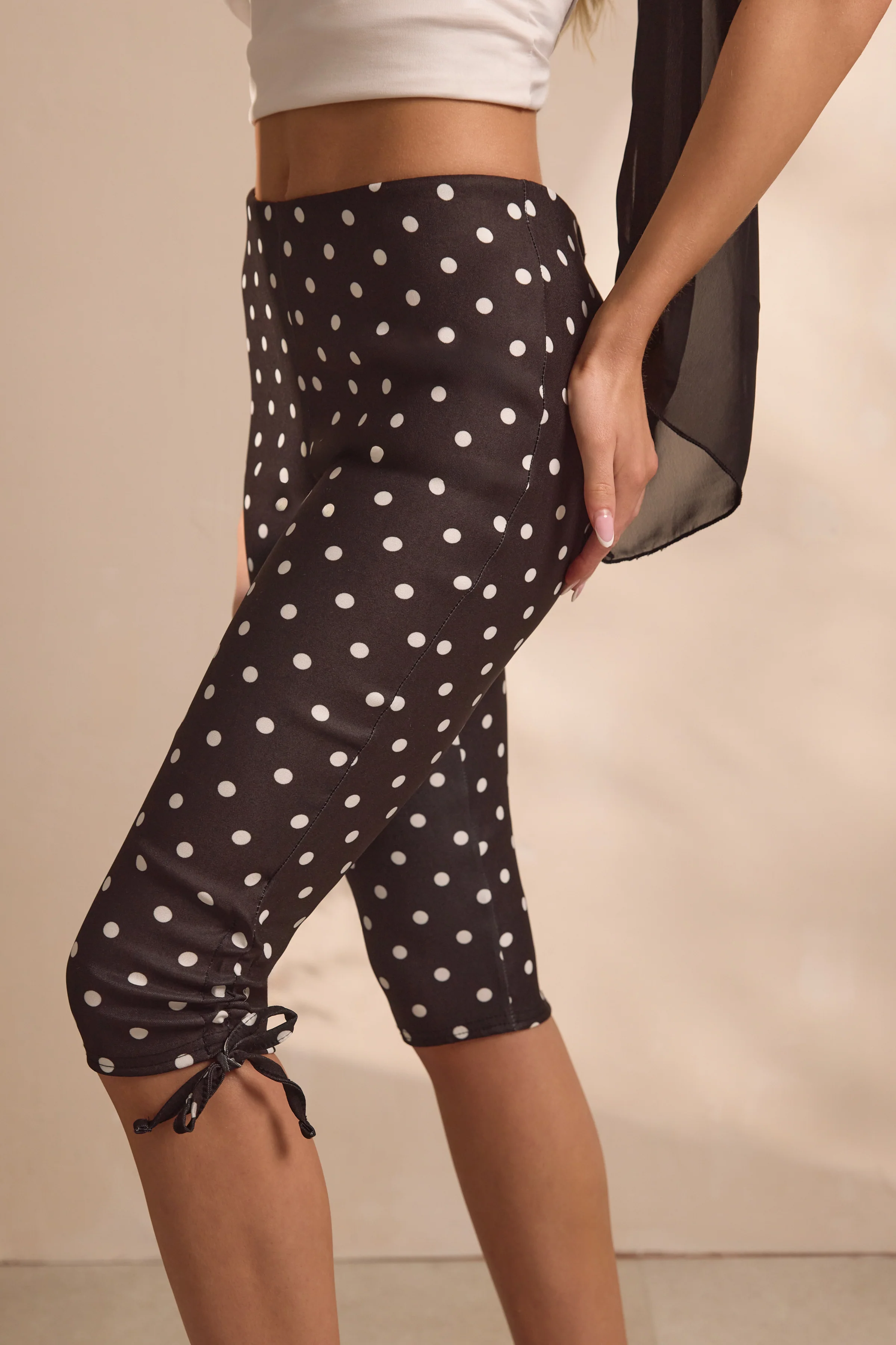 Black & White Polka Dot Soft Woven Capri - Image 4