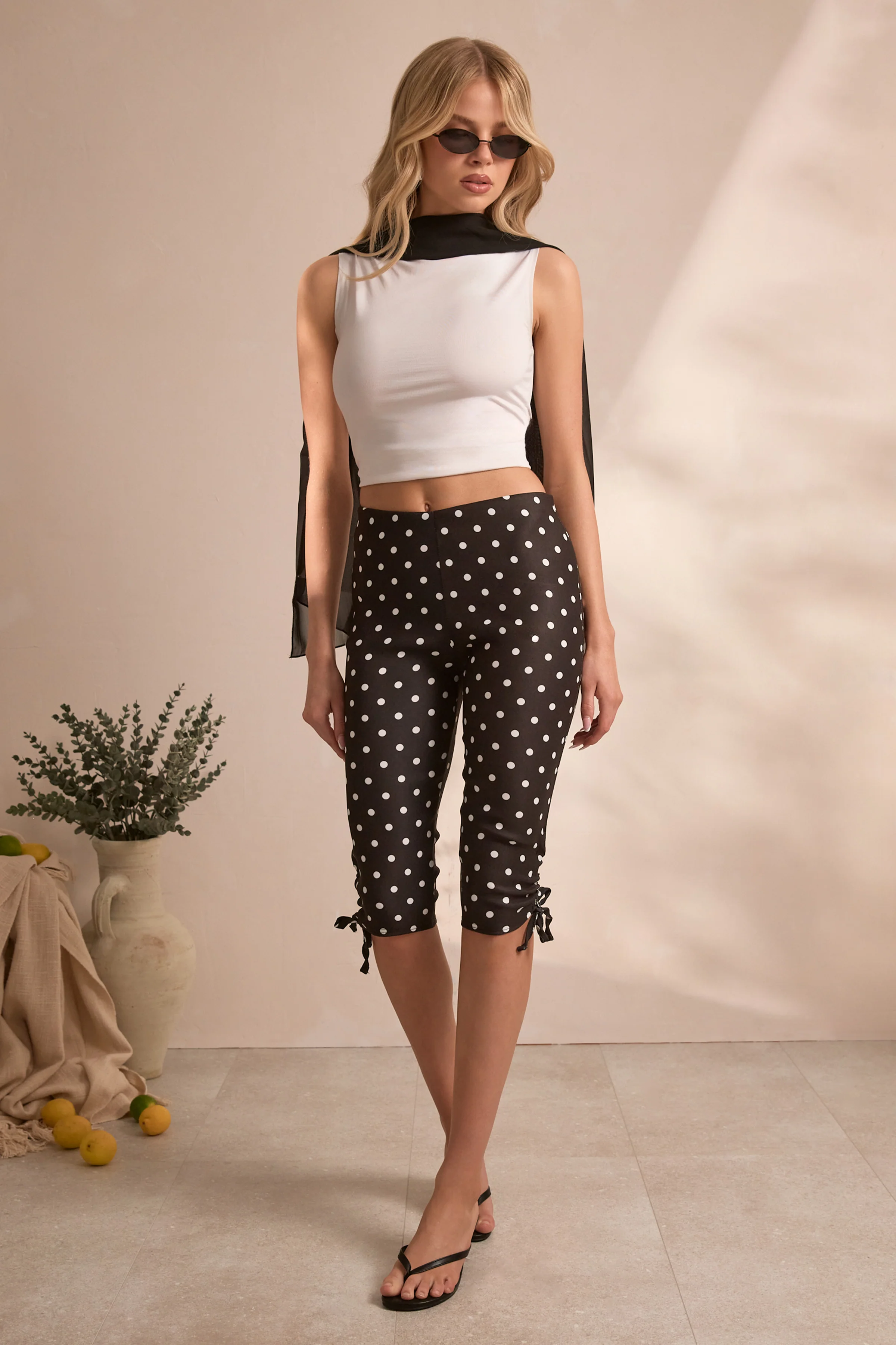 Black & White Polka Dot Soft Woven Capri - Image 6