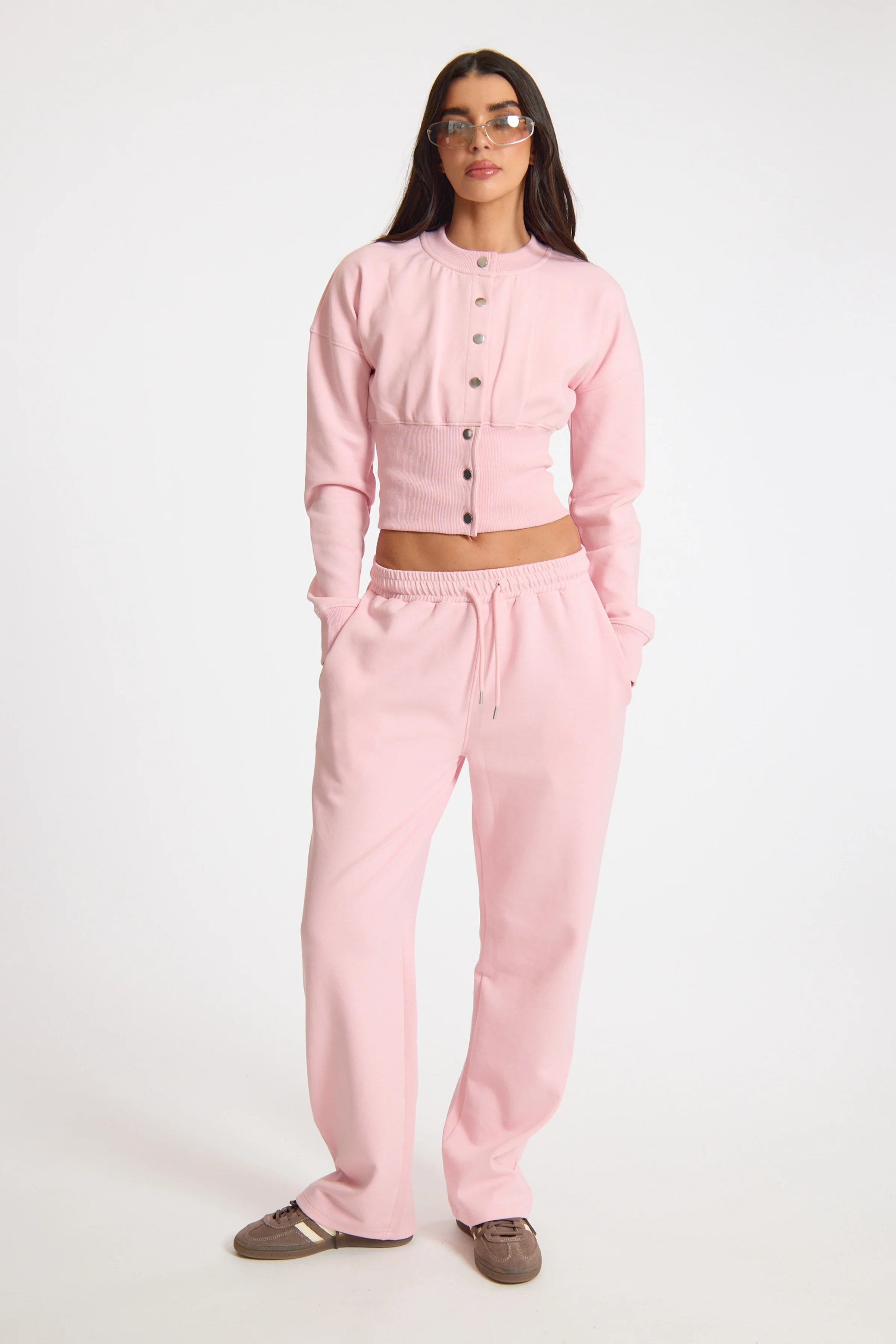 Pink Popper Button Ribbed Waist Sweatshirt - Image 4