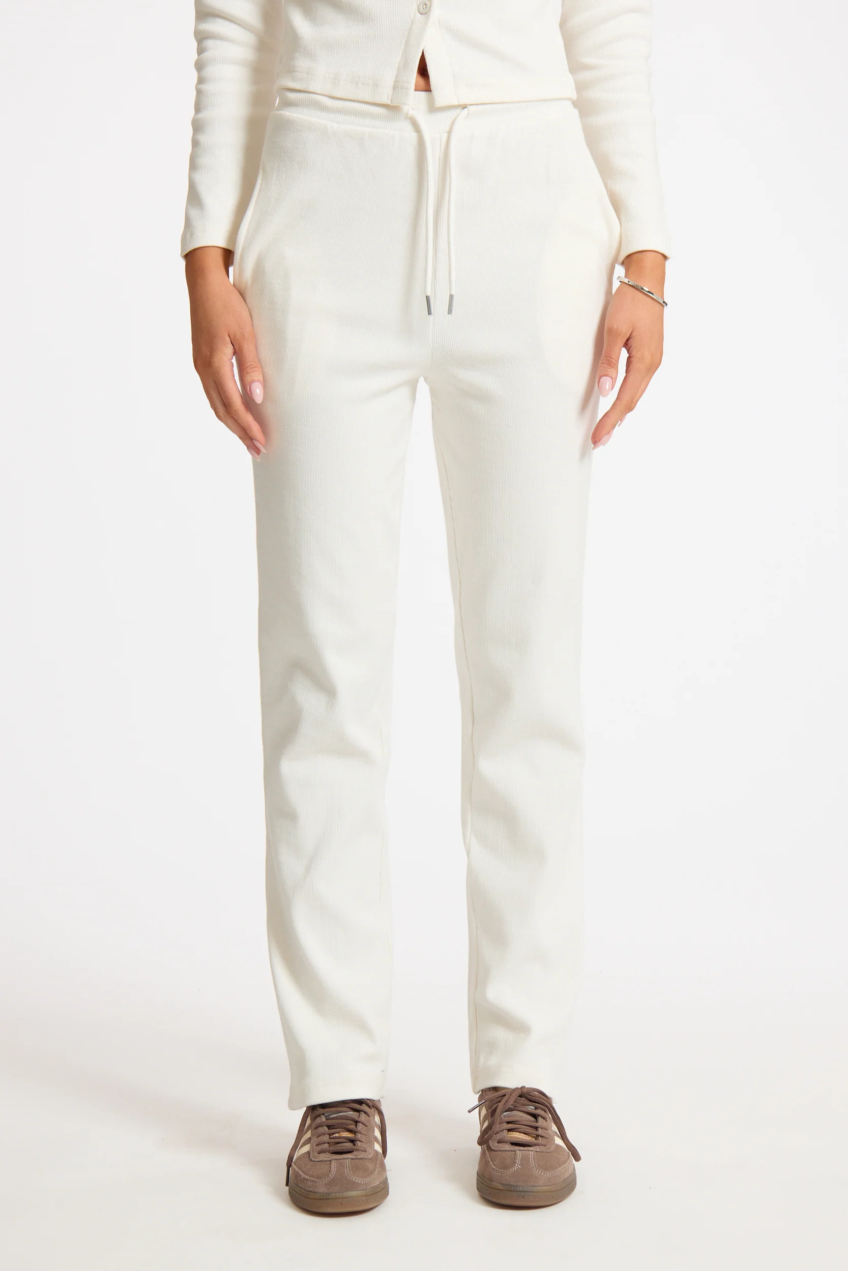 Cream Ribbed Slouch Fit Adjustable Waist Jogger - Image 2