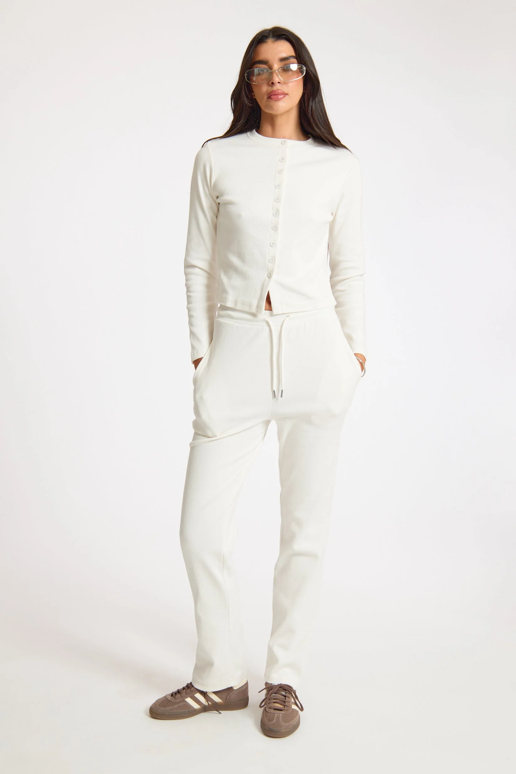 Cream Ribbed Slouch Fit Adjustable Waist Jogger - Image 3